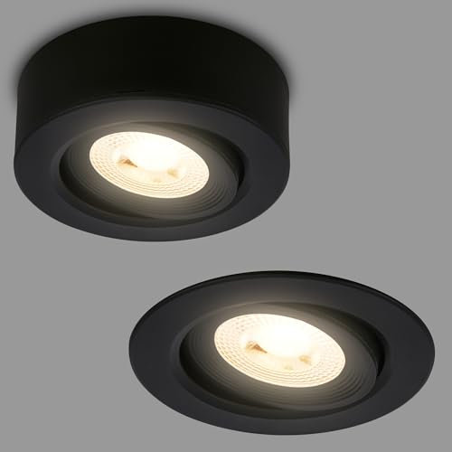 BRILONER - 2 in 1 LED Aufbauspot und Einbaustrahler schwenkbar, dimmbar, warmweißes Licht, LED Spot 230V, Deckenspot, Einbauleuchte, Deckenstrahler, 68mm Lochmass, 90x30mm (DxH), Schwarz