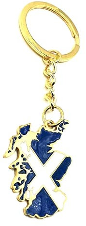 Scotland Scottish Saltire Map Outline United Kingdom Gold Country Flag Key Ring Metal Enamel Keyring