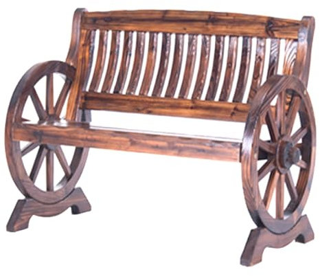 Yqyc Rustikale Parkbank für den Außenbereich mit Wagenradarmen, Holzbänke für den Außenbereich mit Rückenlehne, für Hinterhof, Terrasse, Veranda, Garten, Braun(120cm/47in)