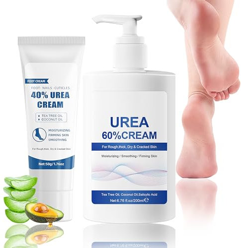 60% Urea Cream + 40% Reparaturcreme für Füße und Hände, Fußcreme für rissige Fersen und trockene Haut, Maximale Stärke für Hand ＆ Fuß Körperpflege, Hornhautentferner Fußcreme mit Fußfeile (50g+200ml)