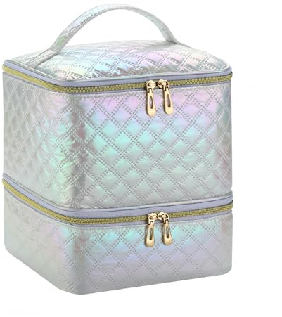 Nail Polish Organizer Holds 30 Bottles (15ml) and 1 Nail Light Nail Polish Carrying Case with Storage Pockets for Manicure Tools Double Layer Storage Travel Bag (White)