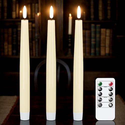 Eldnacele LED Stabkerzen mit Timerfunktion, 25 cm flackernde batteriebetriebene geburtstagslose Kerzen mit Fernbedienung für Hochzeit, Party und Weihnachtsdekoration (Elfenbein)
