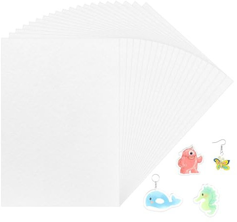 pangdapengpeng Lot de 20 Feuille Plastique Fou A4, Papier Fou Plastic Fou, Shrink Plastic Mat Translucide pour Fabrication de Porte-clés, Broche, Pendentif (A4)