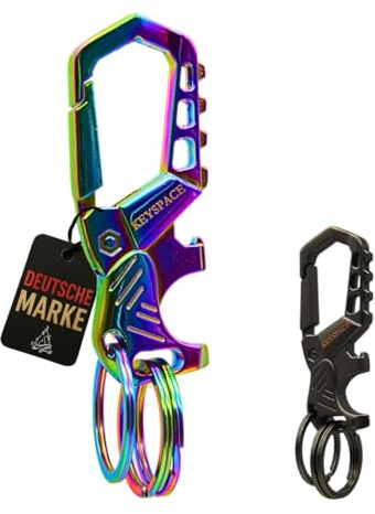KEYSPACE Schlüsselanhänger Karabiner mit Flaschenöffner – Schlüsselbund mit Karabinerhaken & Hebelfunktion - Schlüsselkarabiner für Männer