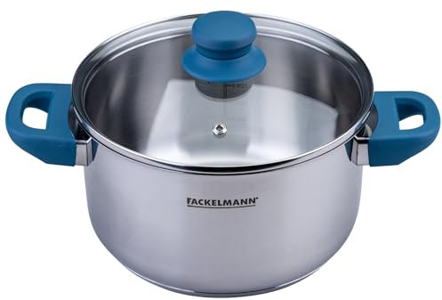 FACKELMANN Kochtopf Essential Ø 20 cm aus Edelstahl, ergonomische Softtouch-Griffe, modernes Design, für alle Herdarten geeignet, Blau