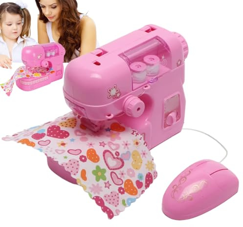 Kids Sewing Machine For Girls Ages 6-12 - Electric First Sewing Toy With Foot Pedal & Accessories | Mini Portable 27cm Pink ABS Craft Kit | 2-Speed Doe Stitching, Pretend Play, Garment Repair (Pink)