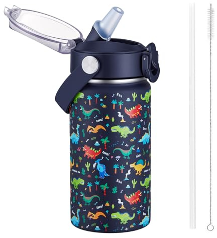 Autsel 420ml Botella De Agua Aislada Para Niños Con Pajita, Botella Agua Acero Inoxidable, Botella Termica Infantil Frías y Calientes Sin BPA