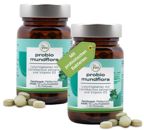 for you Probio Mundflora Doppelpack – 2x 90 Lutschtabletten mit Bakterienkulturen & Vitamin D3 – für tägliche Mundhygiene, frischen Atem und die Mundflora – praktische Vorratspackung