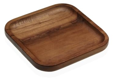 Vassoio in Legno di Acacia – Design Elegante, Multiuso per Casa, Cucina, Bagno e Ufficio – Ideale come Organizer, Svuotatasche o Vassoio da Servizio (15x15cm)
