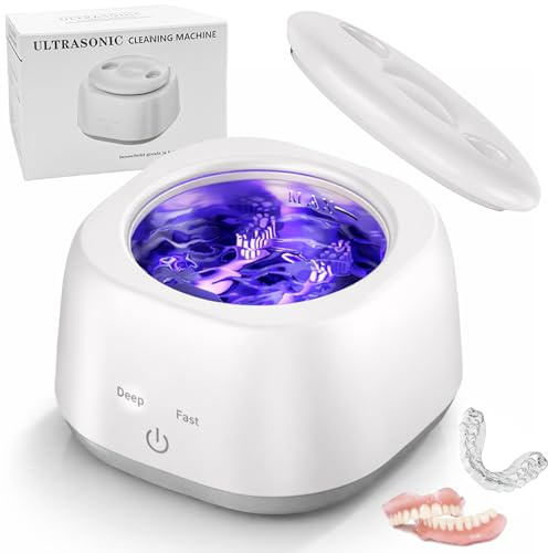 Ultrasonic Retainer Cleaner Machine 48kHz Denture Cleaning Pod, 280ML Dental Deep Cleaning Pod for Dentures, Aligners, Invisalign, Mouth Guards, Night Guards, Jewelry, Toothbrush (White)