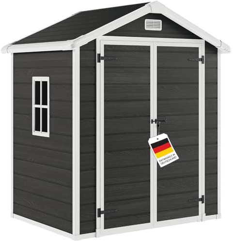 STEELSØN Novara Gerätehaus 182x134 cm, Dunkelgrau Holzoptik, Satteldach | Gartenhaus 210x134x182 cm (HxTxB), Gartenschuppen mit Fenster, Geräteschuppen, Gartenhütte wetterfest & rostfrei, Schuppen