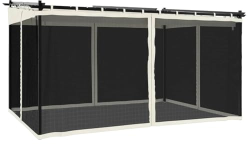 Fisinber Gazebo da 3 x 4 m con tetto retrattile e pareti in rete, robusto gazebo da giardino pergola in acciaio e alluminio, per terrazza, giardino e cortile, antracite/crema
