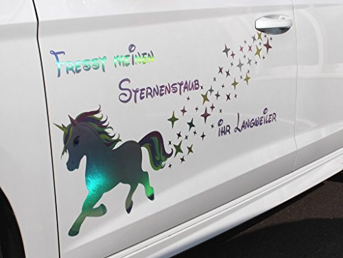 Einhorn Unicorn Dekor Set - Finest Folia Hologram Premium Dekor T shirt Tasse R060 RX013 RX002 (Pferd: Länge:40cm, Höhe:30cm, mit Schrift)