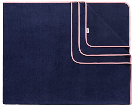 Sowel® Strandtuch XXL, 200x160 cm, Partner und Familien Badetuch, Groß, 100% Bio-Baumwolle, Flauschig, Frottee, Velours, Damen und Herren, Navy/Pink