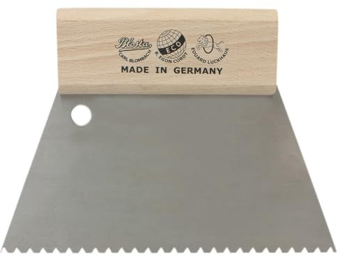 10 Stück Dönges Zahnspachtel 180 mm, Zahnung B3, Zahnabstand 3,7 mm, Zahntiefe 3,25 mm, grobe verzahnung, stabiler Holzgriff liegt gut in der Hand, zum Auftragen von Kleber und Leim