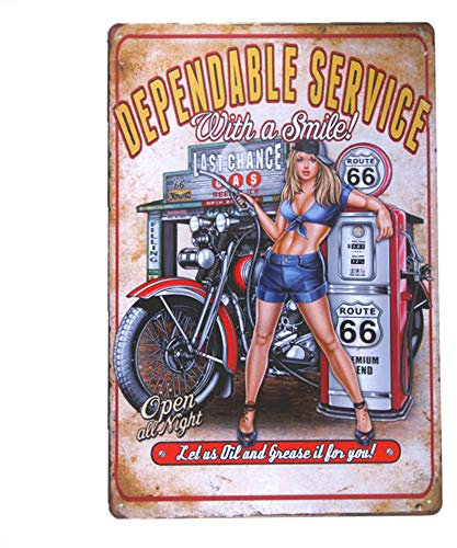 yunuo - Targa in metallo per uomini, motivo con stazione di servizio, decorazione domestica e per garage
