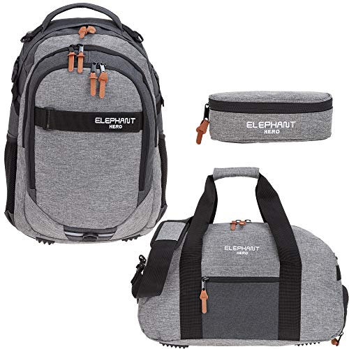 3 Teile Set Elephant Schulrucksack Hero Signature Rucksack + Sporttasche + Mäppchen 12723 (Two Tone Grey (grau/anthrazit))