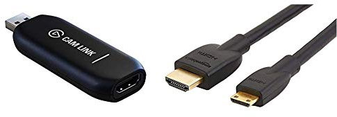 Elgato Cam Link 4K - Live-Streamen und Aufnehmen mit DSLR, Action Cam oder Camcorder & Amazon Basics HL-007342 Hochgeschwindigkeits-HDMI-Kabel, Typ Mini-HDMI auf HDMI, 1,83 Meter,Schwarz
