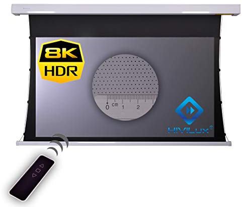 HiViLux Tension Motor Leinwand ALR Hochkontrast Grau Tuch: HiViGrey Cinema 5D MP/HDR Akustics transparente 8K Gain=1,25 Micro Perforated schalldurchlässig (16:9 Bild:221x124cm 100 Diagonal, Weiss)
