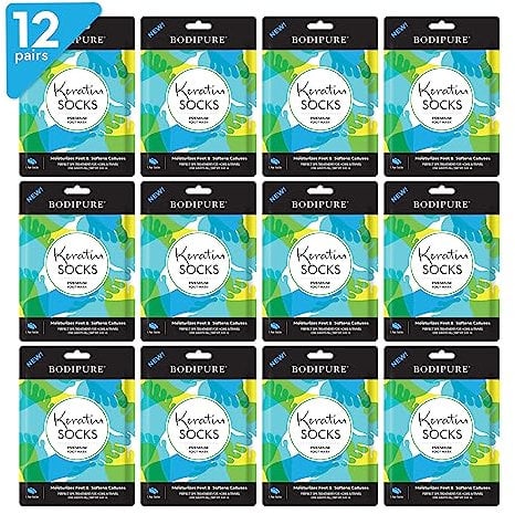 12 Pack Keratin Moisturizing Foot Socks - Premium Foot Mask by Bodipure