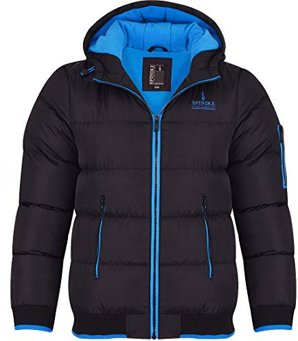 Spindle Childrens Boys Padded Winter Coat School Hooded Fleece Lined Jacket Zip Pockets Youths 15-16 Years Black Blue