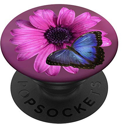 PopSockets Cell Phone Holder Pop Out Knob Blue Butterfly Purple Flower PopSockets PopGrip: Swappable Grip for Phones & Tablets