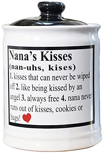 Cottage Creek Sparschwein Nana's Kisses Münzdose, runde Keramikdose mit schwarzem Deckel, Nana Geschenke [weiß]