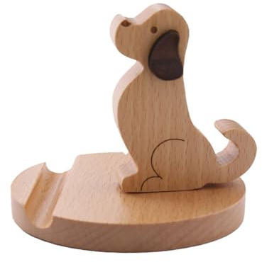 YMLOVE Handy-Ständer aus Holz, Mini-Hundeform, für Schreibtisch, Tisch, Smartphones, Halterung für Tablets, Ladegerät, Schalter, Bücher, E-Book-Reader, 1 Stück