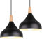 iDEGU Lot de 2 Lustres Suspensions Rétro Suspension Luminaire Moderne Style Goutte Chapeau Plafonnier E27 Métal Lampe Suspension pour Chambre Salle à Manger Cuisine, Ø 20CM (Noir)