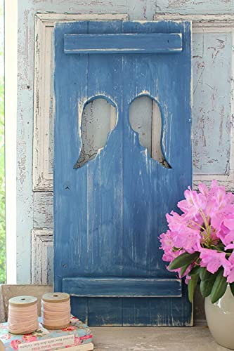 Landhaus Fensterladen mit Engelsflügeln,Shabby chic Handgefertigt in taubenblau