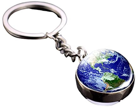 Prevessel Porte-clés avec pendentif en forme de boule de cristal lumineuse, système solaire, planète, double face, pour enfants, sœurs et amis, terre, S