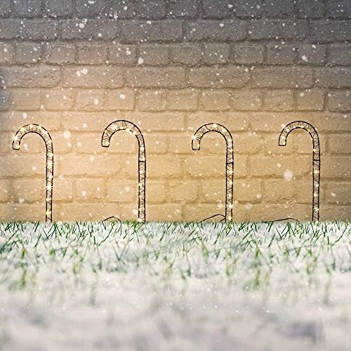 4er Set Zuckerstangenstäbe Black Magic LED-Gartenleuchtstäbe mit 60 warmweißen LEDs Leuchtstab Metall