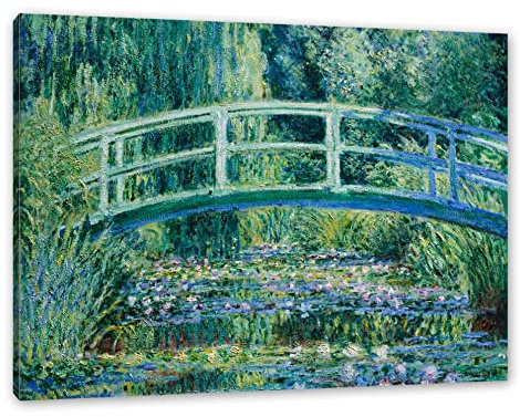 Pixxprint Claude Monet - Seerosen und japanische Brücke, Größe: 120x80cm, Leinwandbild, fertig gespannt, Wandbild, Dekoration, Kunstdruck, kein Poster