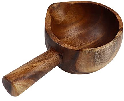 DOERDO Wooden Water Ladle Japanese Style Spoon Multipurpose Wooden Scoop for Kitchen Tool, 14.5x14.5CM