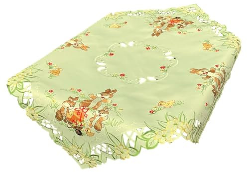 Osterdecke Ostern Osterhasen Küken Tischdecke Mitteldecke Creme zart gelb