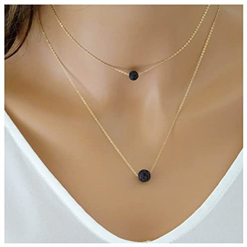 Dervivea Boho Schwarzer Choker Halskette Schichtung Vulkanstein Halskette Schwarzer Lavastein Halskette Vintage Naturstein Anhänger Halskette Kettenschmuck Für Frauen Und Mädchen