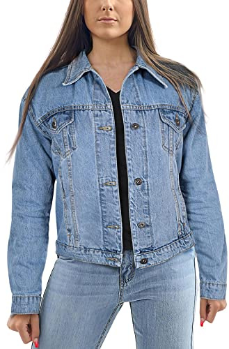 A2Z Ladies Women Fashion Denim Jacket Premium 100% Cotton Casual Fashion Trucker Biker Vintage Faded Classic Jean Streetwear Urban Jean Adults UK Sizes 6-20