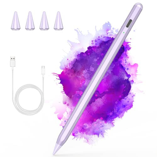 Stylus Stift für iPad 2018-2023,Stylus Pen Kompatibel mit Apple iPad 10/9/8/7/6th,iPad Mini 6/5th,iPad Air 4/3th,iPad Pro 11''/12,9'',Kapazitiver Stift mit 4 Ersatzspitzen,Palm Rejection(Lila)