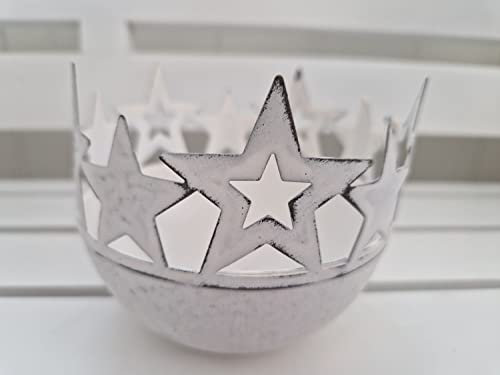 Windlicht Stern Weiß Metall Shabby Ø 11 x 9,5 cm