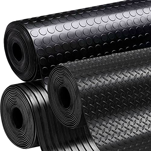 Rubber Flooring 3mm Thick Garage Floor Mat Waterproof Anti Slip Dot Diamond Wide Rib Checker Styles Available DOTTY DEALS (Checker Style 3m x 1.5m)