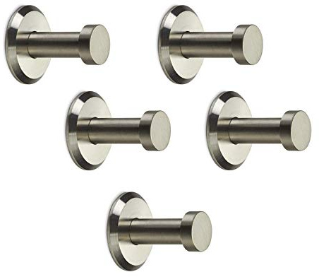SOTECH 5 Stück Edelstahl Kleiderhaken MEDEA (Ø 10/15 mm, Länge 30 mm) | Haken gebürstet, verdeckte Befestigung, inkl. Schrauben und Dübel