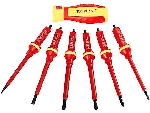 ToolinHand Isoliertes Schraubendreher-Set, 1000 V, 6-teilig, CR-V, magnetisch, 3 Kreuzschlitz- und 3 Schlitze, professionelles elektrisches Werkzeug-Set für Heimwerker und Wochenendarbeit.