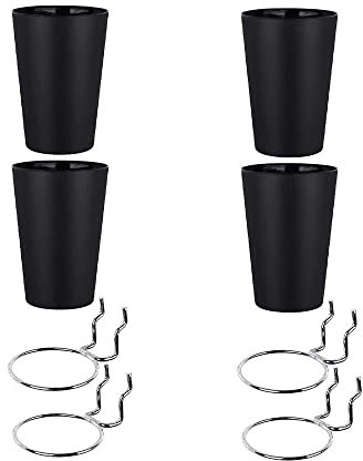 Lot de 4 tasses pour panneau perforé avec crochets pour panneau perforé, bacs pour panneau perforé avec anneaux, crochets pour support de tasse pour organiser les accessoires,l'établi, noir