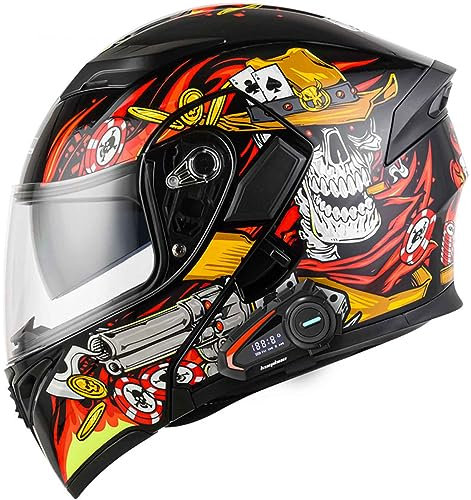 Casco Moto Modular Integrado con Bluetooth HD Lente Auriculares y Micrófono Integrados Casco de Carreras de Cara Completa Diseño para Mujer Hombre Adultos 57~64CM