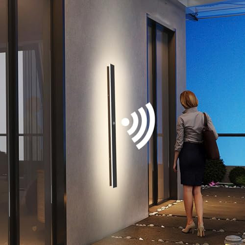 ANKBOY 120CM Lange Wandleuchte Bewegungsmelder Aussen LED Außenwandleuchte mit Bewegungsensor Modern Schwarze Aussenleuchte Wand Außen Innen Wetterfest für Villa Garage, 38W/4000K Naturweiß