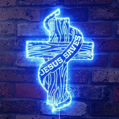 ADVPRO Jesus rettet Holzkreuz mit Band RGB Dynamic Glam LED-Schild – Schnittform – intelligente 3D-Wanddekoration – mehrfarbige dynamische Beleuchtung st06s66-fnd-i0027-c