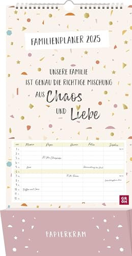Familienplaner 2025: Unsere Familie ist genau die richtige Mischung aus Chaos und Liebe: Der ideale Familienkalender mit 5 Spalten und Zetteltasche | Wandkalender & Family Organizer