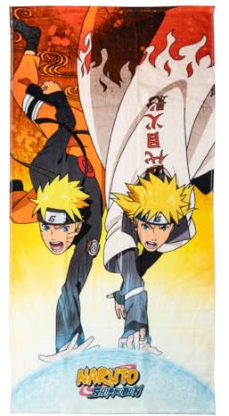 Naruto Kinderhandtuch - Mehrfarbig - 70x140 cm - Hergestellt aus 100% Baumwolle 320 g/m² - Kleines Handtuch - Naruto und Minato Druck - Original Produkt entworfen in Spanien