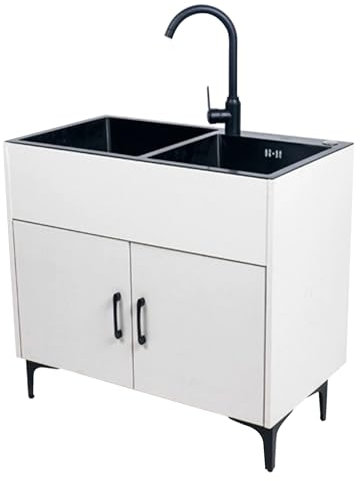UYSELA 2 Becken SpüLe SpüLtische SpüLbecken Waschbecken SpüLen Edelstahl SpüLtechnik EdelstahlspüLe SpüLschrank SpüLtisch KüChenspüLe Abflusskorb Eckig KüChe,Weiß,43 * 78 * 78cm