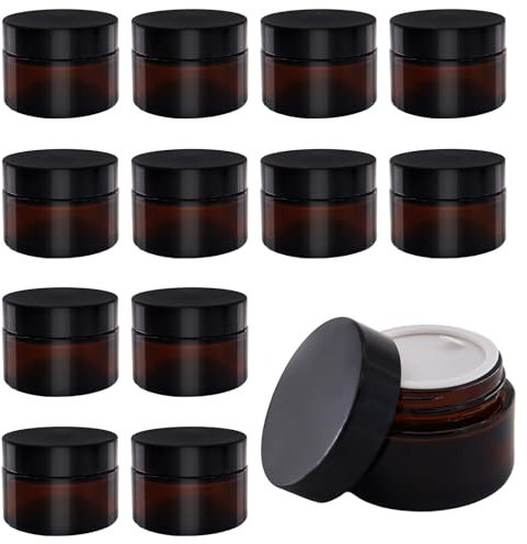 TOKSEO 12 Pièces Verre Ambré Boîte Vide, 30 ml Pots de Pommade Pots de Crème à Remplir, Pot en Verre Brun avec Couvercle et Liner Ppour Crèmes Cosmétiques Lotions Huiles Essentielles